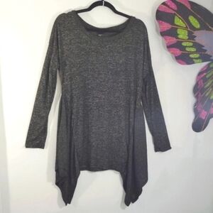 Lildy Tunic Top Sharkbite Hem Charcoal Gray Long Sleeve Soft Cozy Longer Length